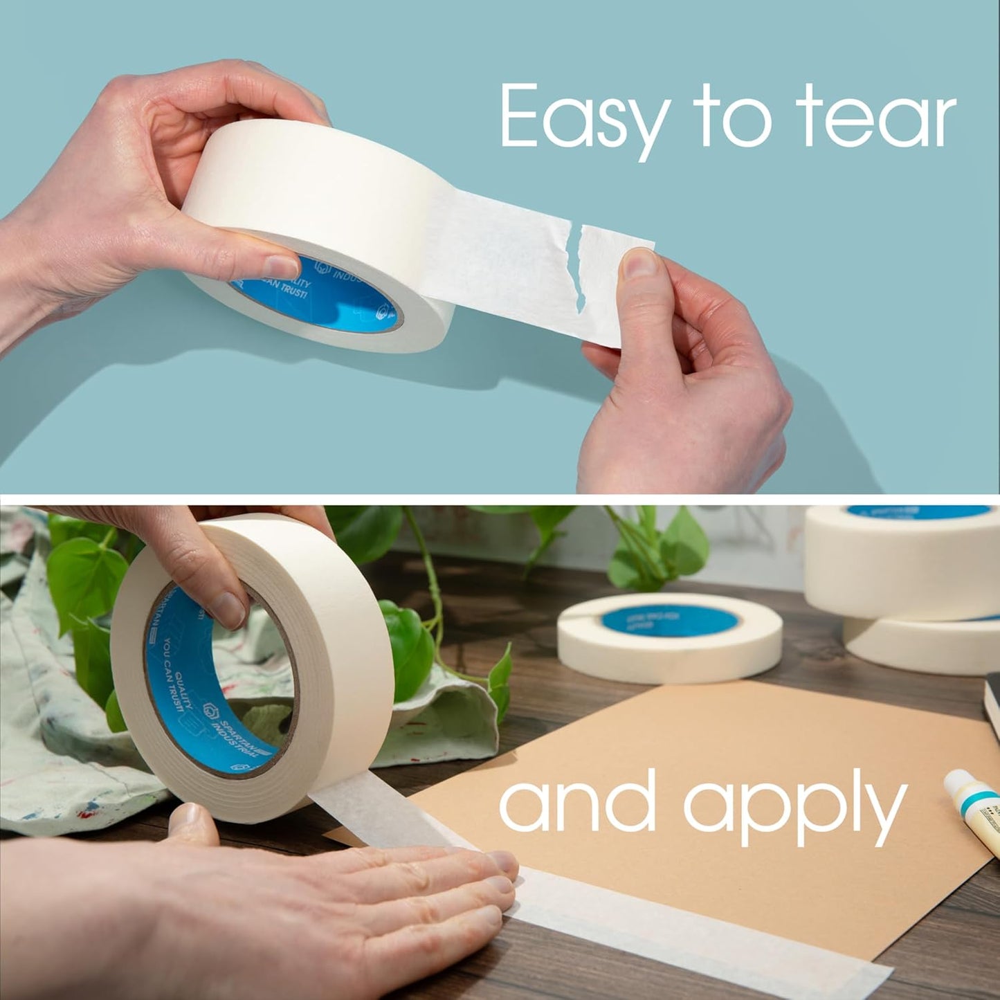 Spartan Industrial - 0.75" X 60 yd Masking Tape for Painting, Drafting, Labeling, and More - 12 Beige Tape Rolls, 5.5 Mil