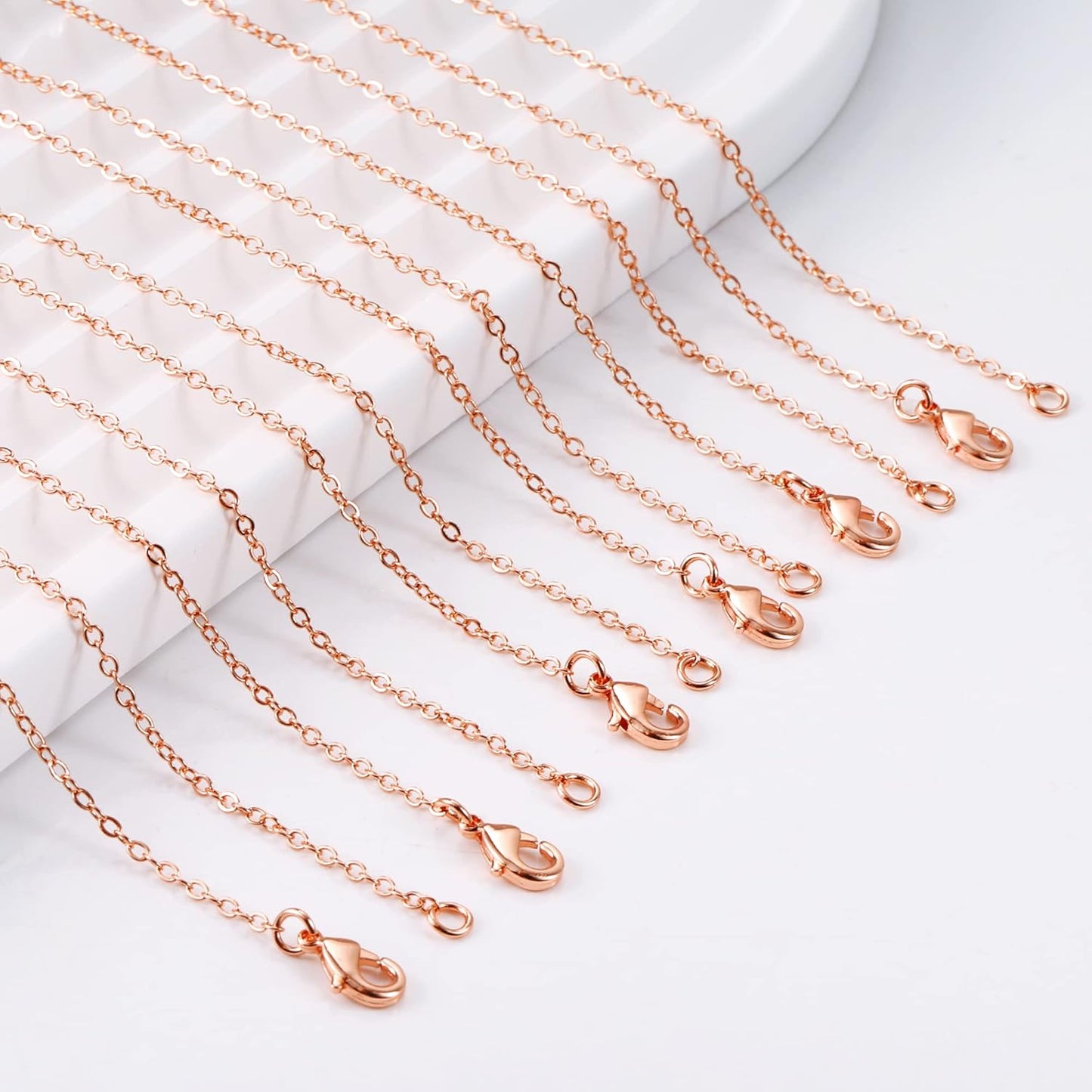 ALEXCRAFT 12PCS Rose Gold Plated Solid Brass Chians Hypoallergenic Flat Cable Chain Link Bulk for Jewelry Making (18"(2MM))