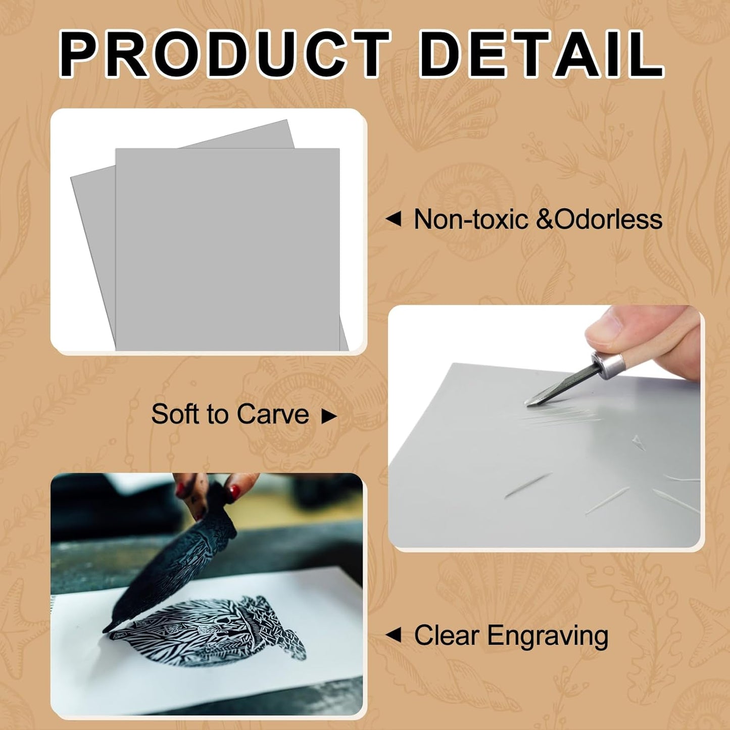 Yeaqee 8 Pcs Linoleum Block Rubber Carving Block Soft Linocut Blocks Large Linoleum Sheet Unmounted Lino Plates for Engraving Art Project Printmaking Artist Studio Supplies (12 x 12 Inch,Gray)