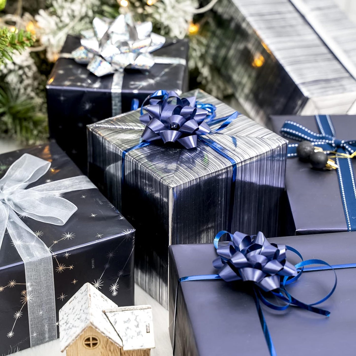 WRAPAHOLIC 30 Inch Navy Blue Wrapping Paper - Jumbo Roll Navy and Silver Constellation Wrapping Paper for Men, Birthday, Holiday, Father's Day, Baby Shower - 3 Rolls - 30 Inch x 120 Inch Per Roll