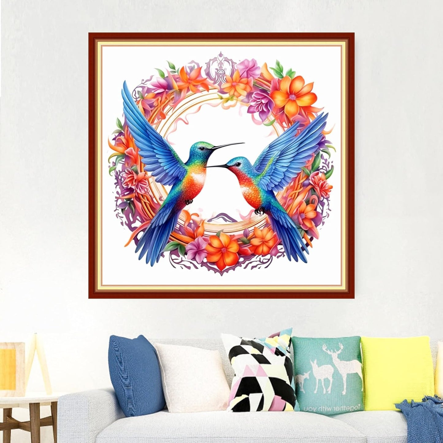 Foxdiviy Stamped Cross Stitch Kits - Flower Hummingbird 18x18 inch - Pre-printed Embroidery Patterns - Art Crafts DIY Needlework Starter Kits for Beginners Adults All Ages