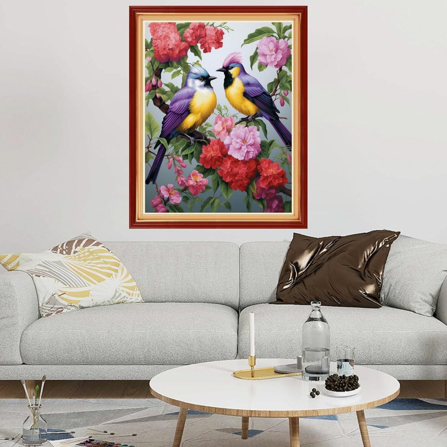 Dimxvean Cross Stitch Kit, Bird Wreath 16x20 inch, Easy to Use Cotton Thread, HD Preprint, All Ages, Unisex, Modern Traditional, Nature Theme