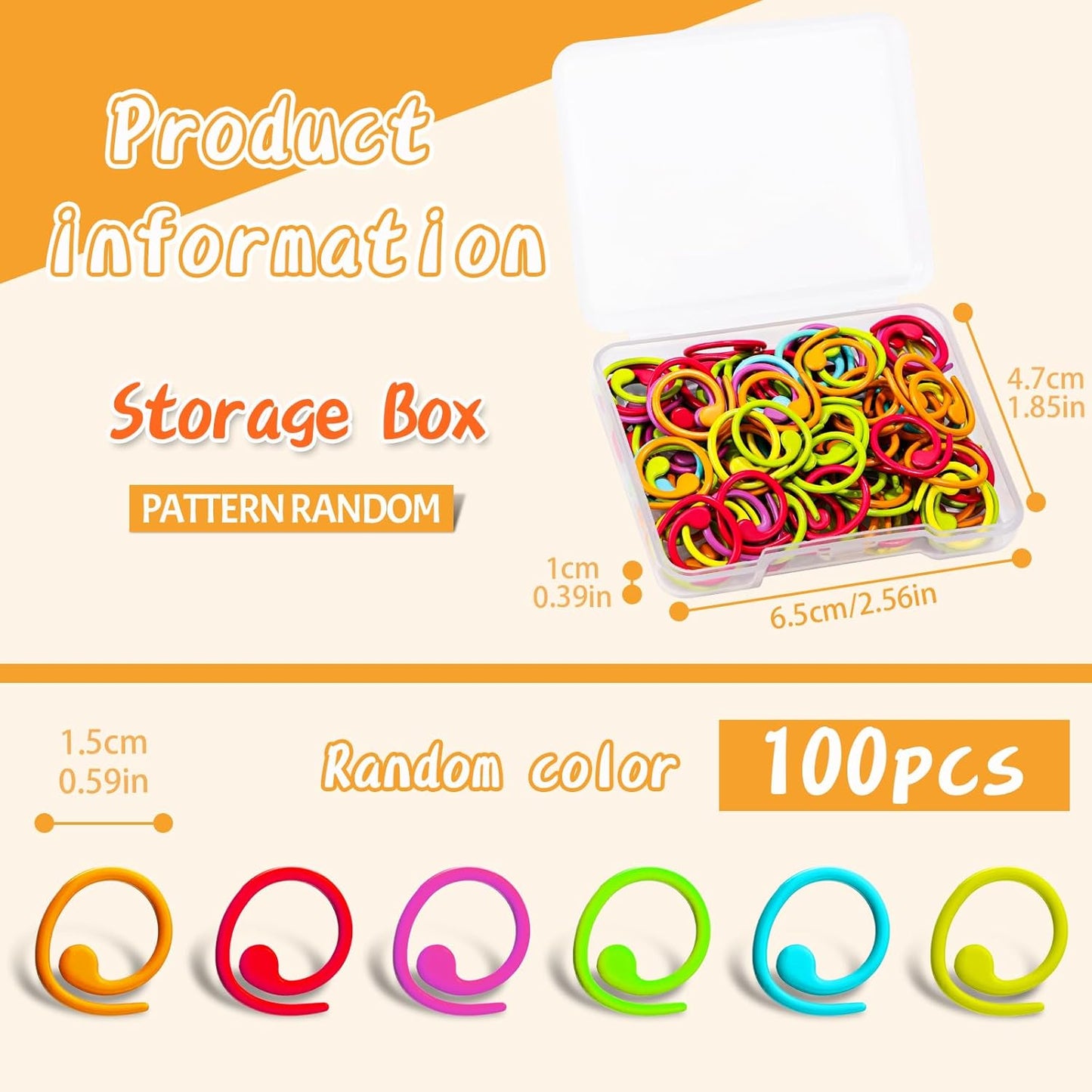 Jmuiiu 100pcs Metal Stitch Markers, Spiral-Shaped Stitch Markers for Crocheting, Colorful Crochet Ring, Crochet Markers for Crocheting and Knitting with Storage Box