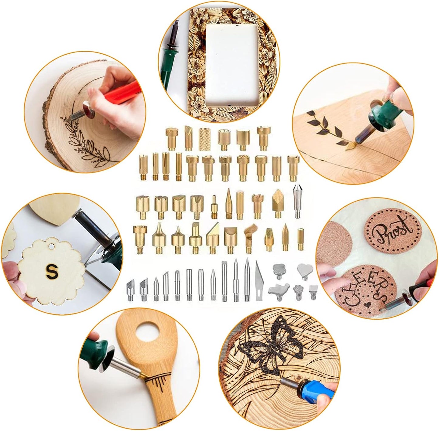 BEZALEL 112Pcs Wood Burning Tips - Pyrography Wood Burning Kit Includes Wood Burning Tips Only Wood Burning Letters Wood Burning Stencils and Patterns for Embossing Carving DIY Adults Crafts Beginners