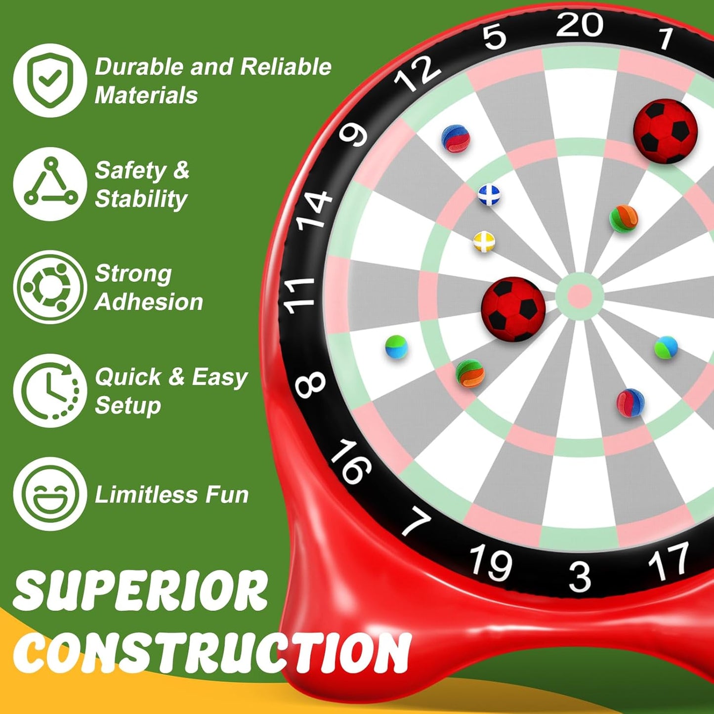Inflatable Soccer Dart Board, Giant Kick Darts, Indoor Outdoor Lawn Yard Games for Kids Adults Family, Big Jumbo Carnival Games for Party | 6ft Golf Game Dart Boards with Pump Accessories