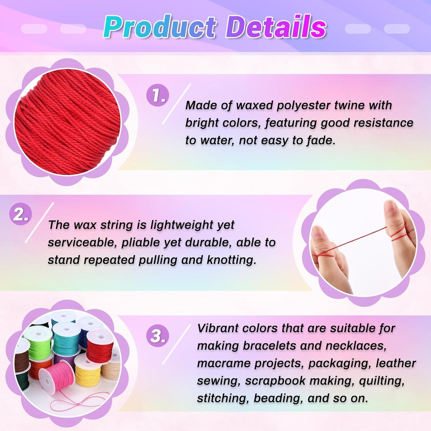 Cridoz 20 Rolls Wax String for Bracelet Making, Waxed Thread Bracelet Cord, Waxed Polyester Cord Bracelet Rope for DIY Bracelets, Necklace and Macrame