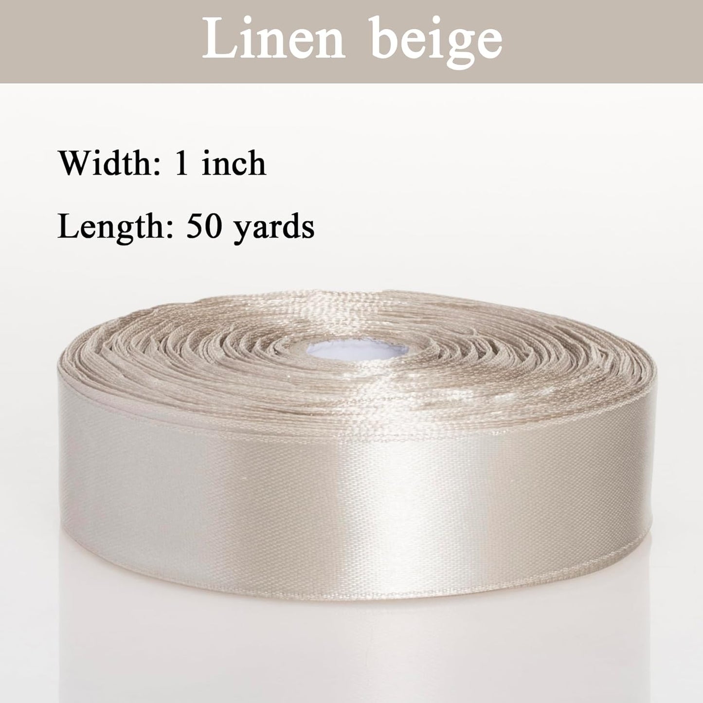 1 Inch Linen Beige Solid Satin Ribbon, 50 Yards Craft Fabric Ribbon for Gift Wrapping Floral Bouquets Wedding Party Decoration