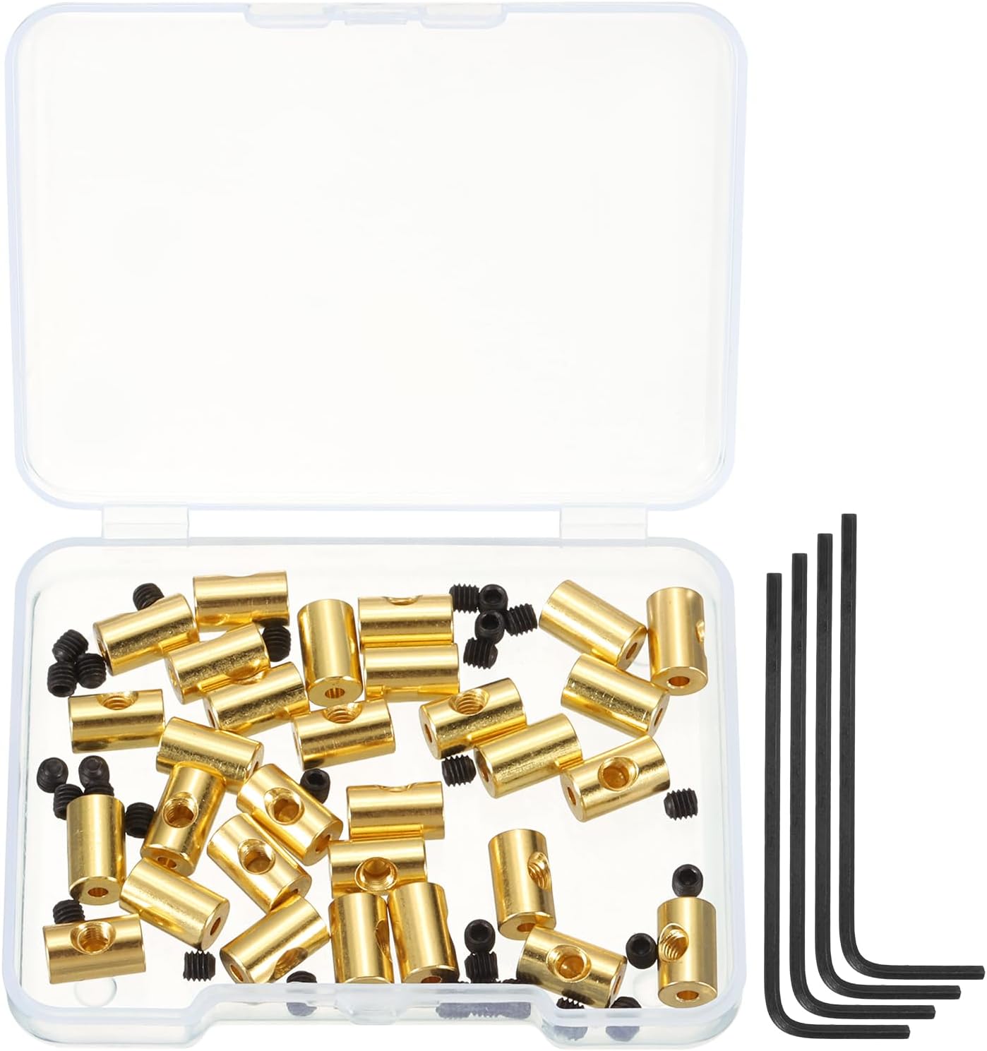 MECCANIXITY 30 Pcs Metal Locking Pin Backs, Locking Pin Keepers Locking Clasp 9mm(H) with 4 Wrench Replacement in Storage Case for Badge, Brooch, Gold Tone