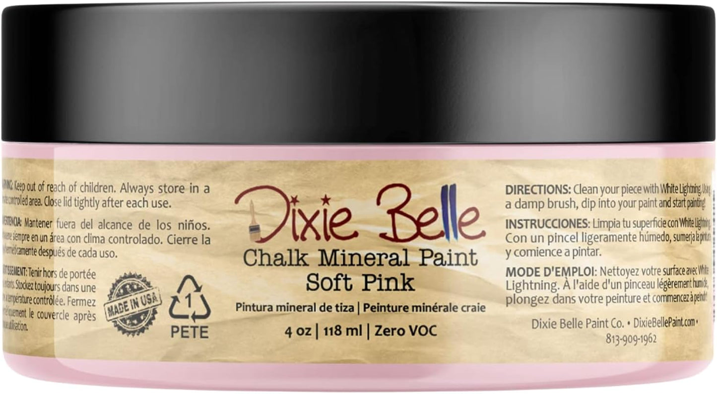 Dixie Belle Paint Company Chalk Finish Furniture Paint - Soft Pink (4oz) - Matte Dainty Pink Chic Chalk Mineral DIY Furniture Paint