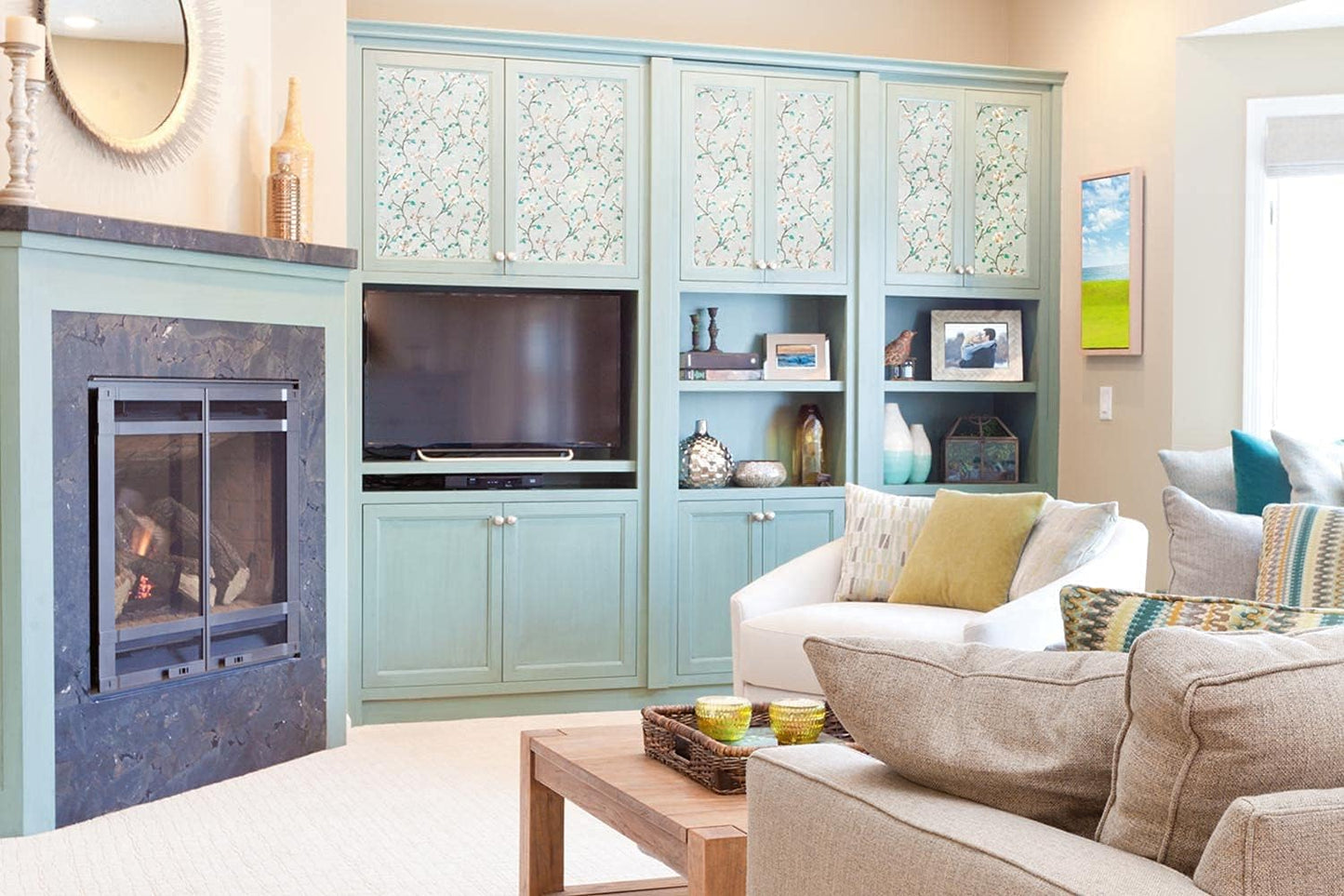 VSUDO Static Cling Decorative Window Privacy Film – Frosted Privacy Window Film with Jasmine Floral & Stained Glass Design, Adhesive-Free Tint for Home, Bathroom & Office (17.5" x 118.1")