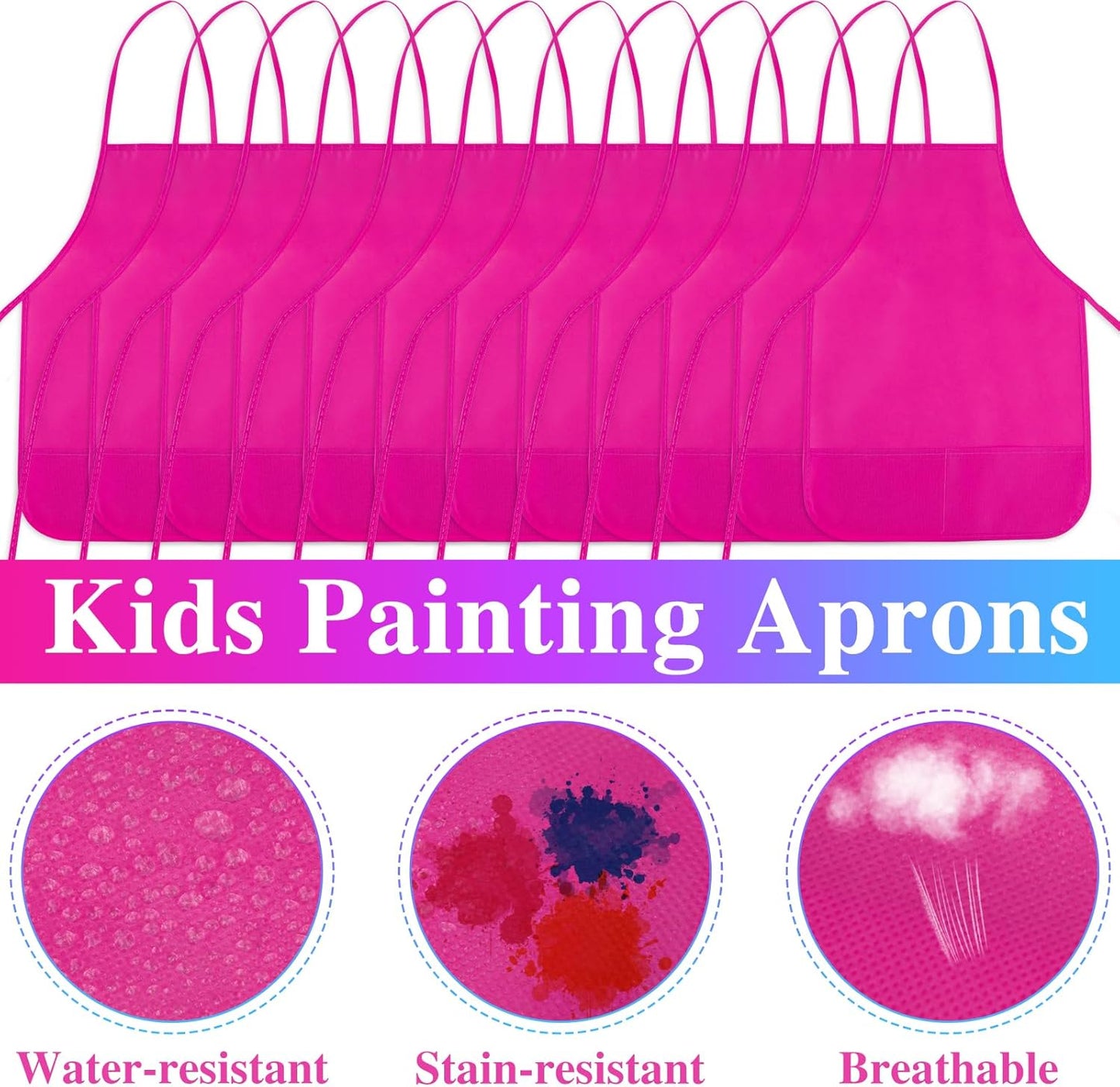 12 Pieces Rose Red Kids Painting Aprons With 2 Roomy Pockets for Art, Painting Activity, Kitchen Crafts