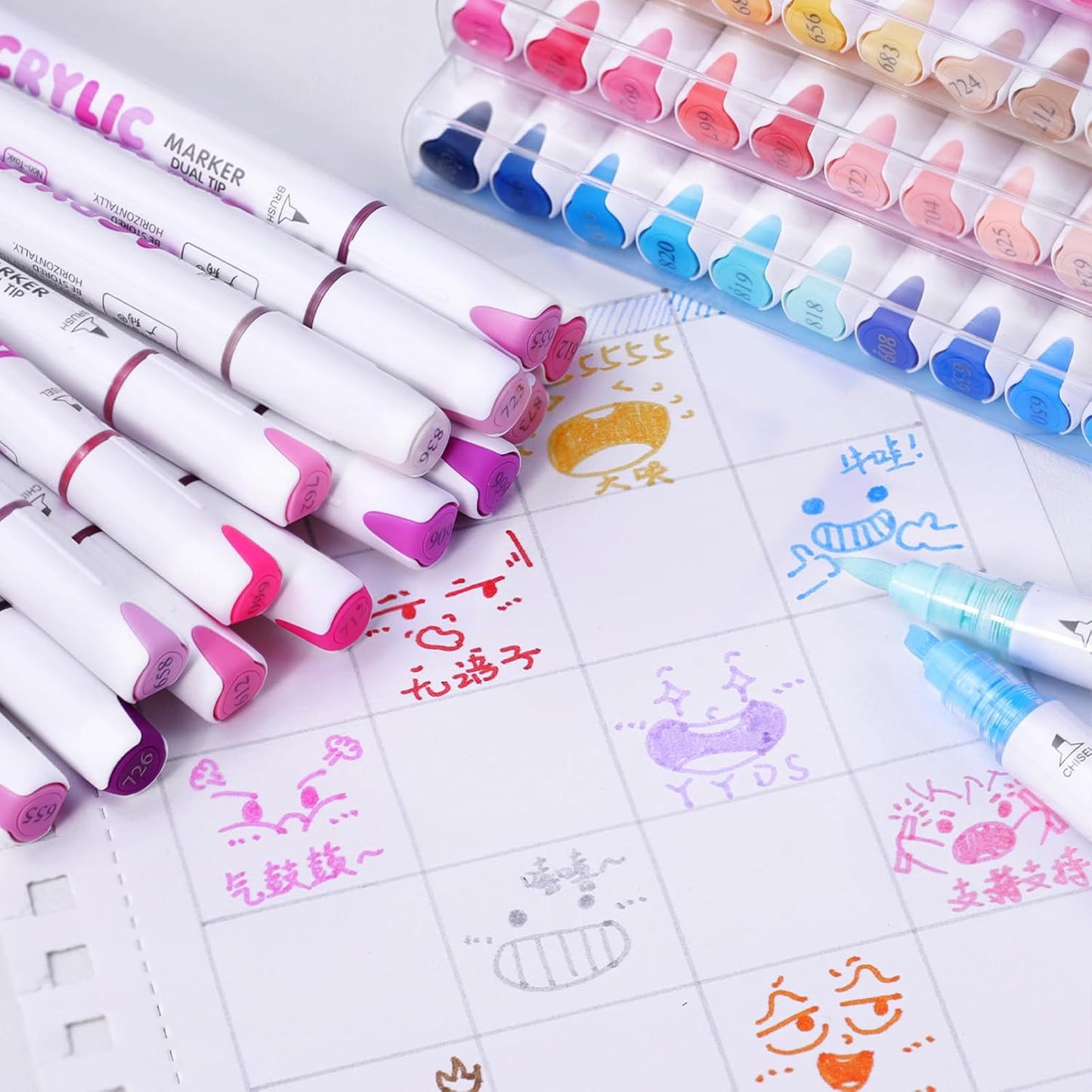 kander 12 Colors Dual Tip Acrylic Paint Markers, Green Color — Extra Fine & Soft Brush Pen Set with Direct Ink Flow for Sketching, Detailing, Coloring on Wood, Canvas, Rock, Glass, DIY Crafts