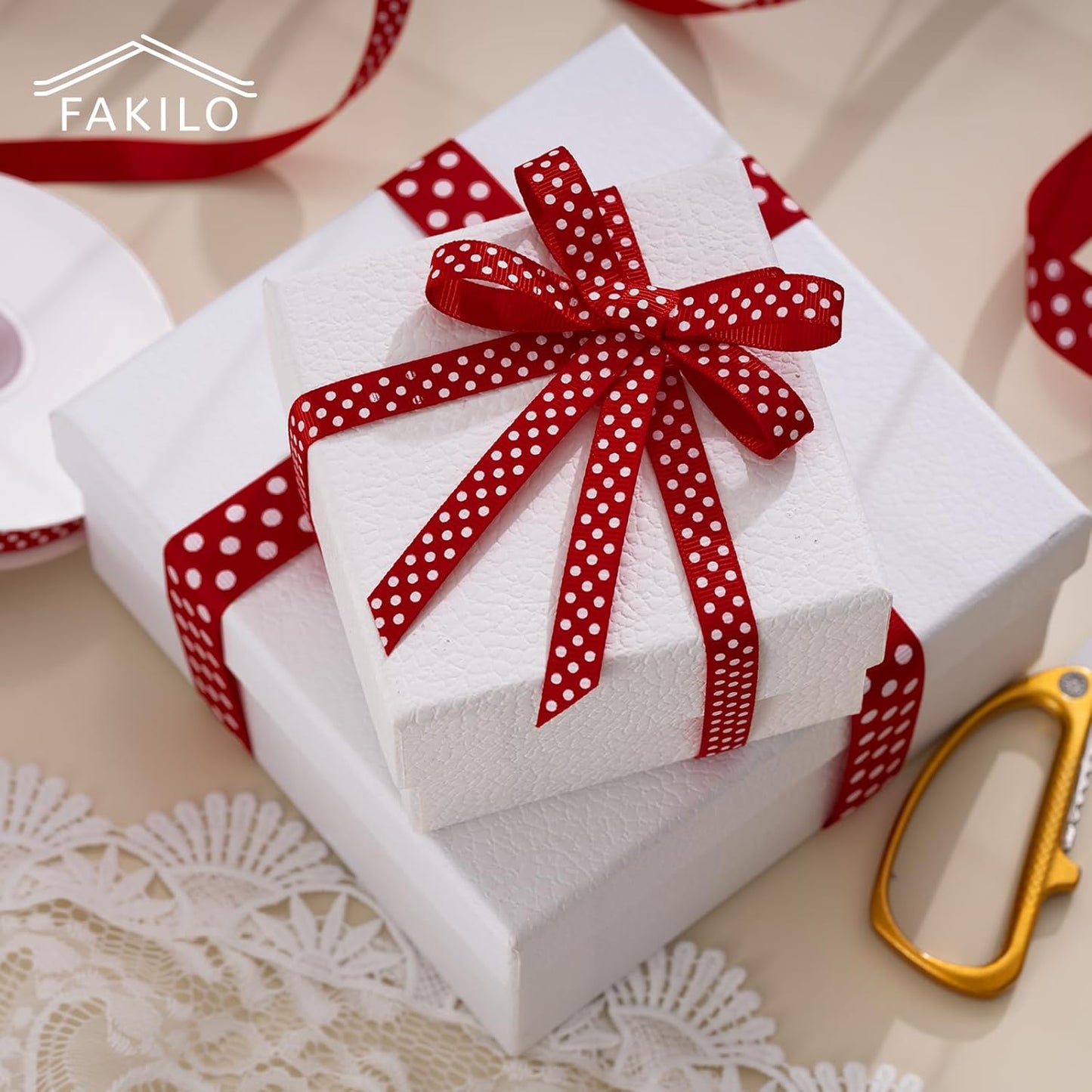 Polka Dot Grosgrain Ribbon 3/8 Inch, 25 Yards Spool Red and White Dot Craft Ribbon for Christmas Gift Wrapping DIY Crafts Hair Bows Wedding Party Decor Sewing and Home Decoration