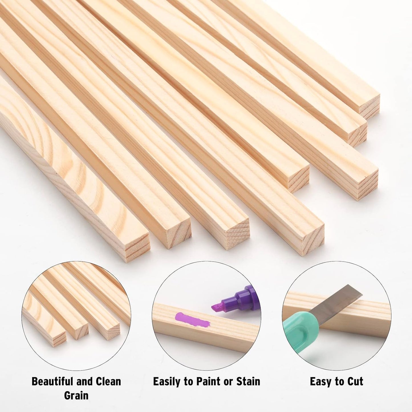Wood Square Dowel Rods, 20PCS 1/2" x 12" Square Wooden Dowel Rods Wooden Sticks for Crafts, Unfinished Hardwood Sticks Wood Strips for Woodworking, Crafting, Arts and DIYers, Home Decor, Model Making