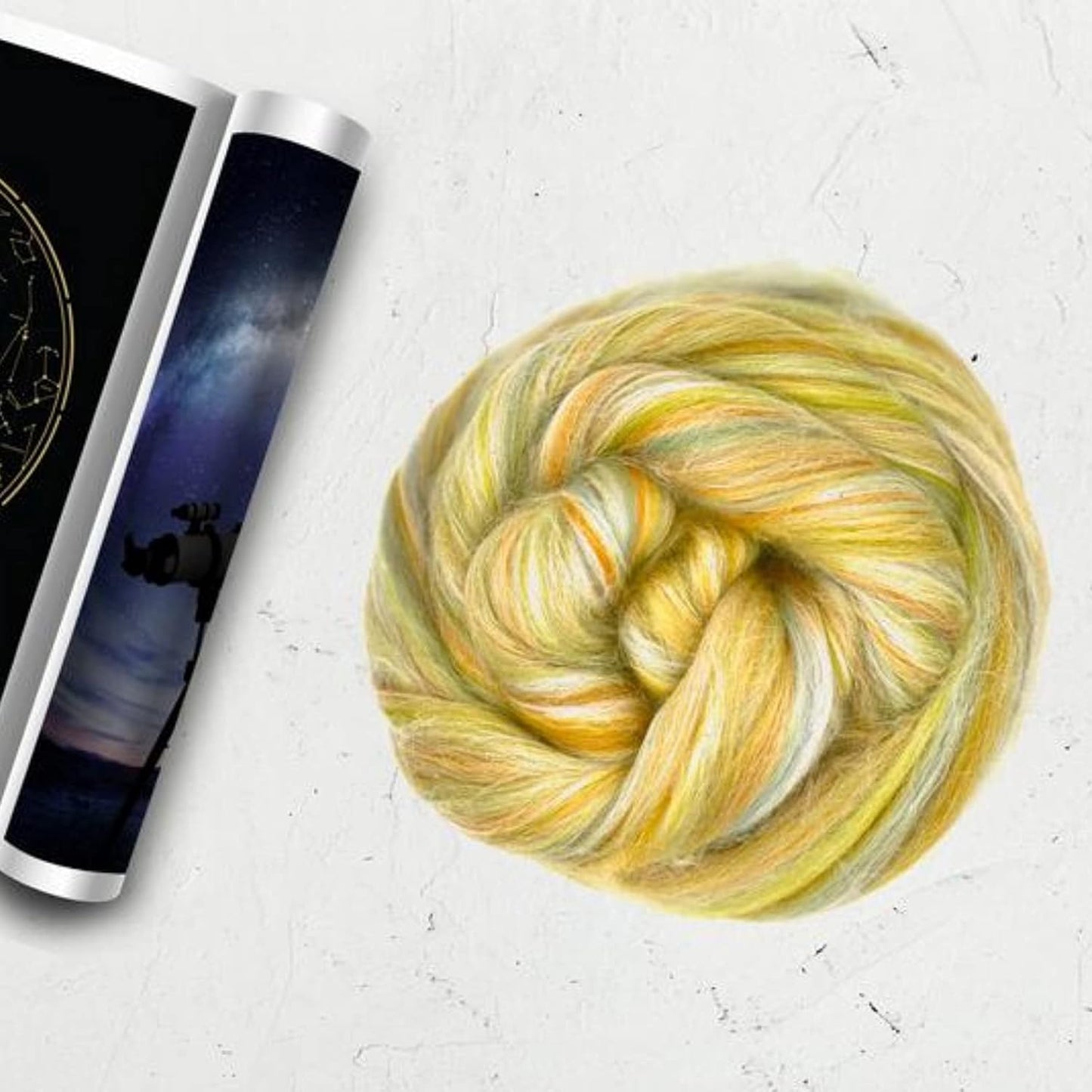 Revolution Fibers – Constellation Range Roving (8 Ounces) | Multicolored Tonal Blend of 70% Dyed Merino and 30% Tussah Silk Combed Top | Soft Fiber for Felting, Spinning, Knitting (Orion Yellow)