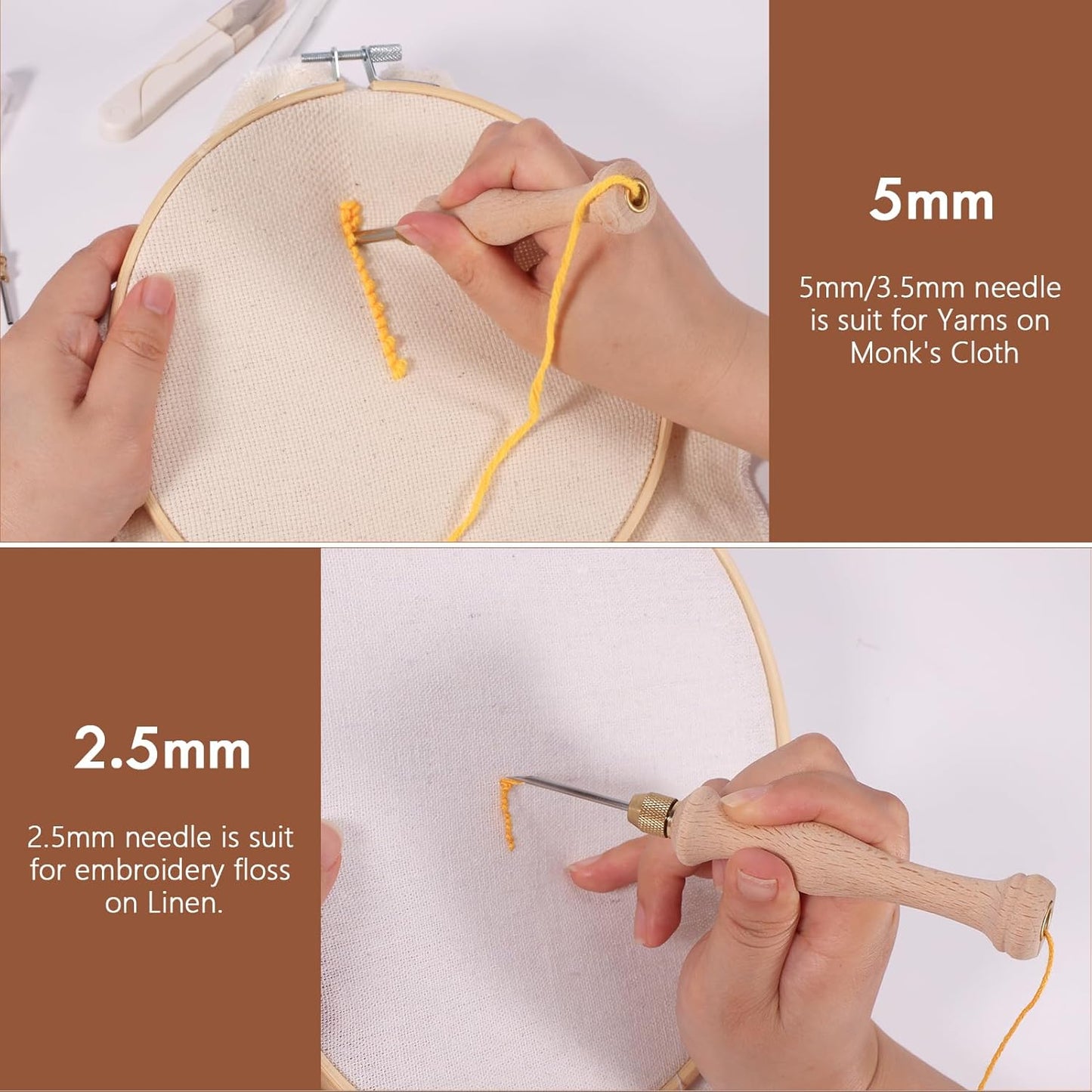 Pllieay 23 Pieces Punch Needle Kit, 2 Type Punch Needle Tool for Adults Beginner, Rug Tufting Kit, Adjustable Needle Punch Tool, Wooden & Plastic Handle Embroidery Pen for Embroidery Floss Cross Stit