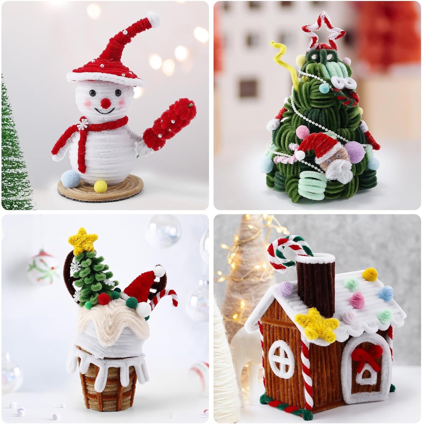 Caydo 300 Pieces Christmas Pipe Cleaners Glitter Chenille Stems for DIY Craft Christmas Decoration (Red, Green, Gold, Silver)