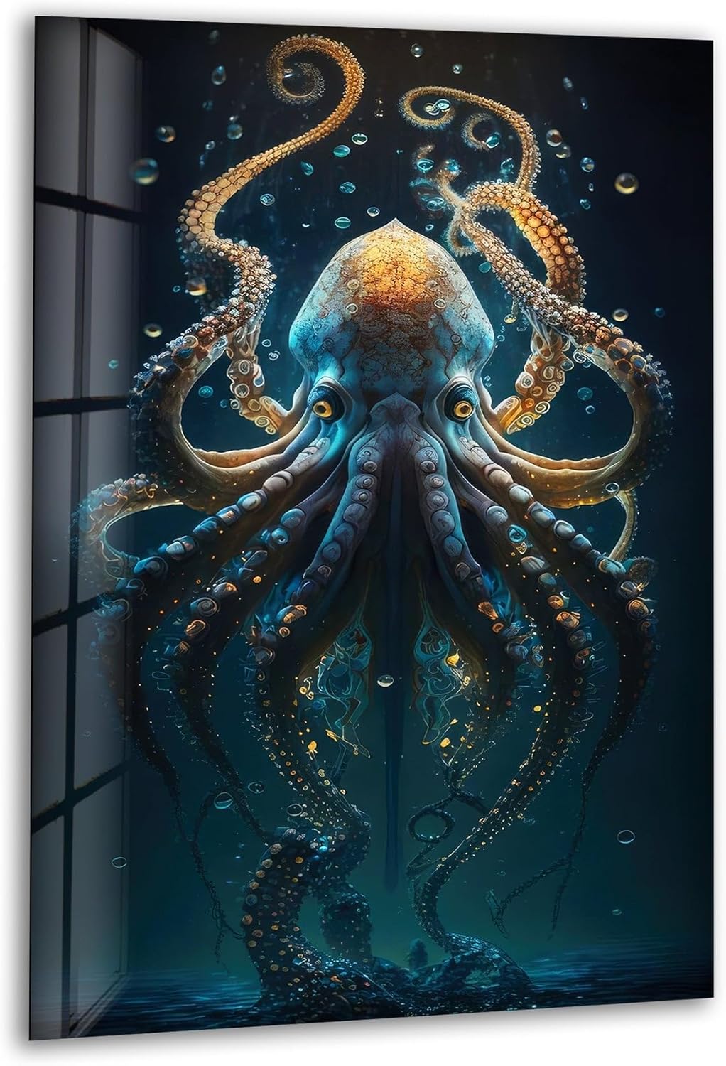 My Photostation.com Round 31,5'' Underwater Blue Octopus Glass Wall Art Tempered Glass Printing Wall Decor Large Wall Art Wall Hangings