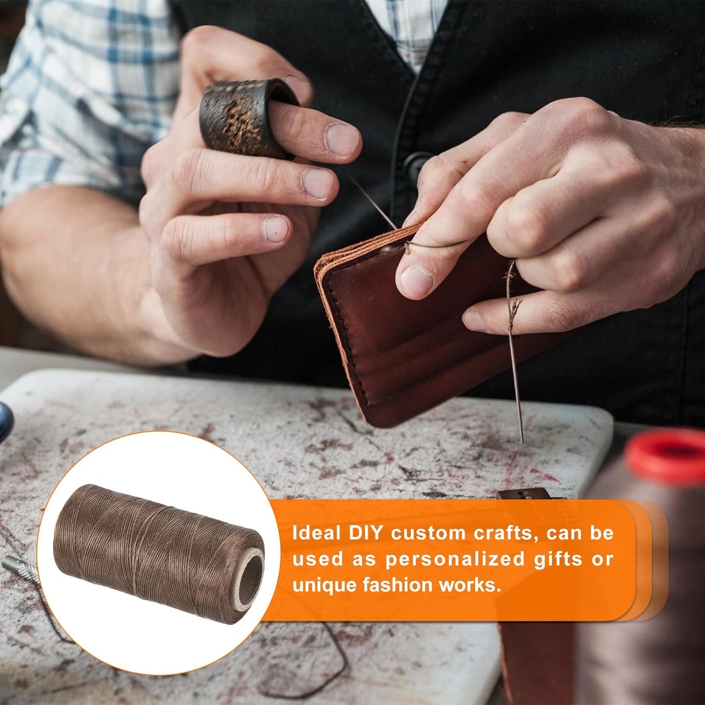 MECCANIXITY Waxed Thread,284 Yard 0.8mm 150D Flat Wax Thread Polyester Waxed String for Leather Sewing Hand Weaving Book Binding Home Decoration, Brown