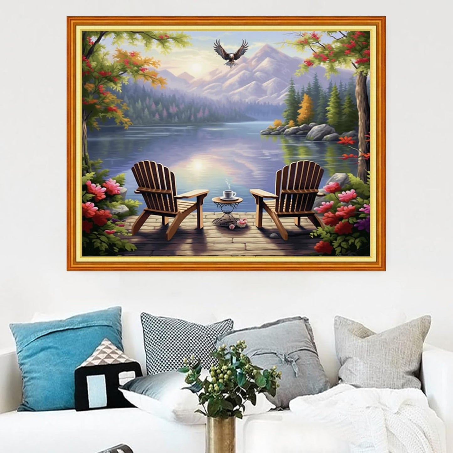 Magxvouy Cross Stitch Kits Stamped Full Range of Embroidery Kits,Cross Stitch Patterns Needlework Kits for Beginners 11CT Printed Kits& Rest by The Lake 16x20 inch