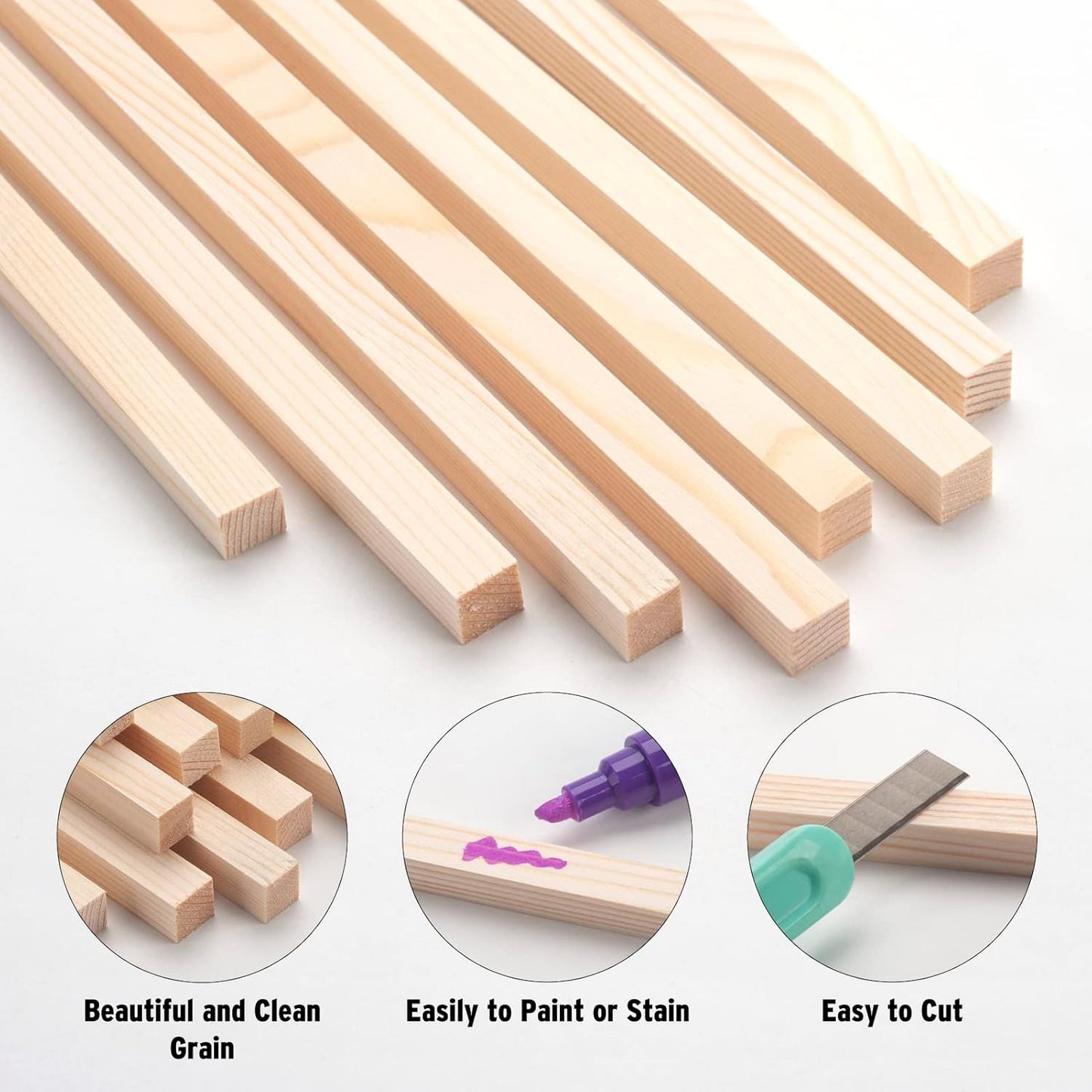 Square Wooden Dowels, Wood Dowel Rods 5/16" x 15", 30 PCS Square Wooden Sticks for Crafts, Wood Strips for Crafting, Unfinished Hardwood Sticks for Woodworking, Model Making, Home Decor