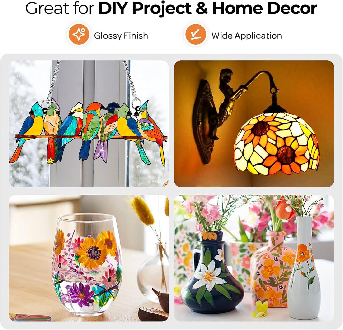 Nicpro 18 Colors Stained Glass Paint Set, 1oz / 30ml Waterproof Acrylic Enamel & Ceramic Glass Painting Kit for Arts on Transparent Wine Glasses Jars Windows with 6 Brushes & 1 Palette, Opaque Finish