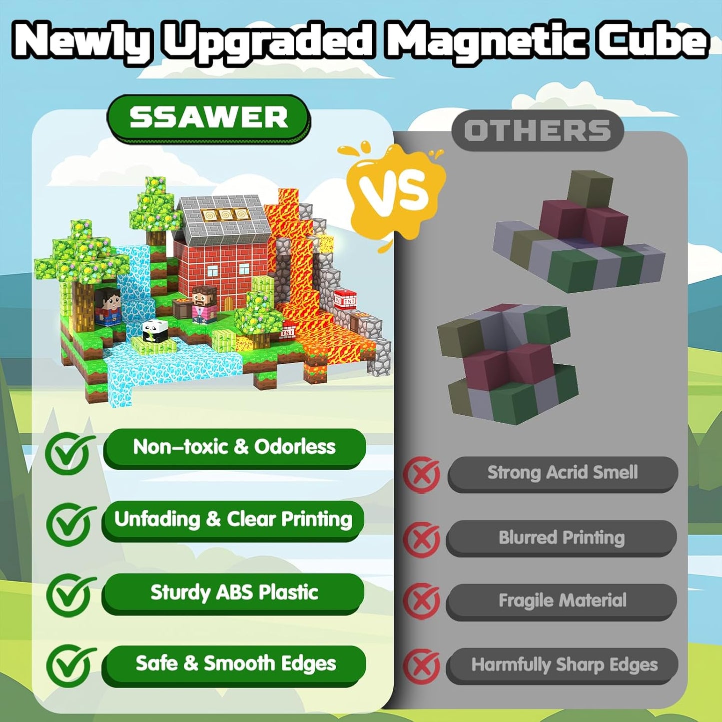 Magnetic Blocks, 150PCS Magnetic Building Blocks Light Up, Stacking Magnets for Kids, Sensory Toy for STEM Constructions Magnet Blocks for Boys Girls Age 3+, Christmas Birthday Gifts