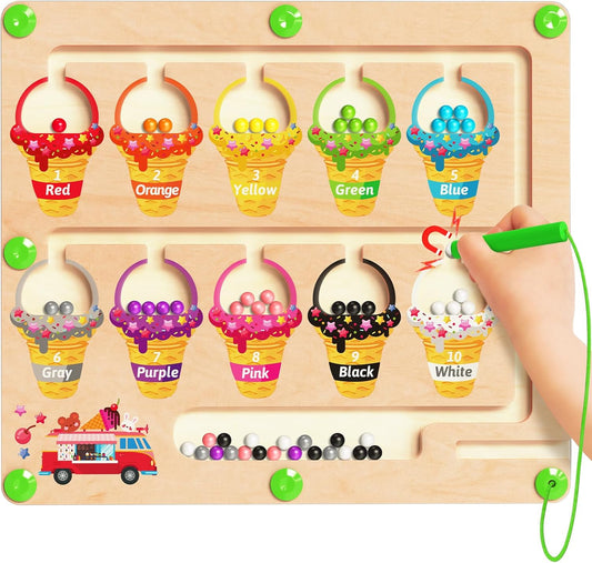 Magnetic Color and Number Maze, Montessori Toys for 2 3 4 Year Old, Wooden Color Matching Puzzle Board, Preschool Learning Activities Educational Toys for Ages 2-4 for Girls Boys Birthday Gifts