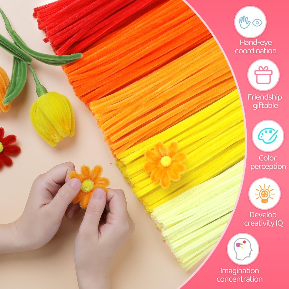 IOOLEEM Orange Pipe Cleaners,200pcs in 5 Colors, Chenille Stems for Art and Craft Projects,Flower DIY Decorations