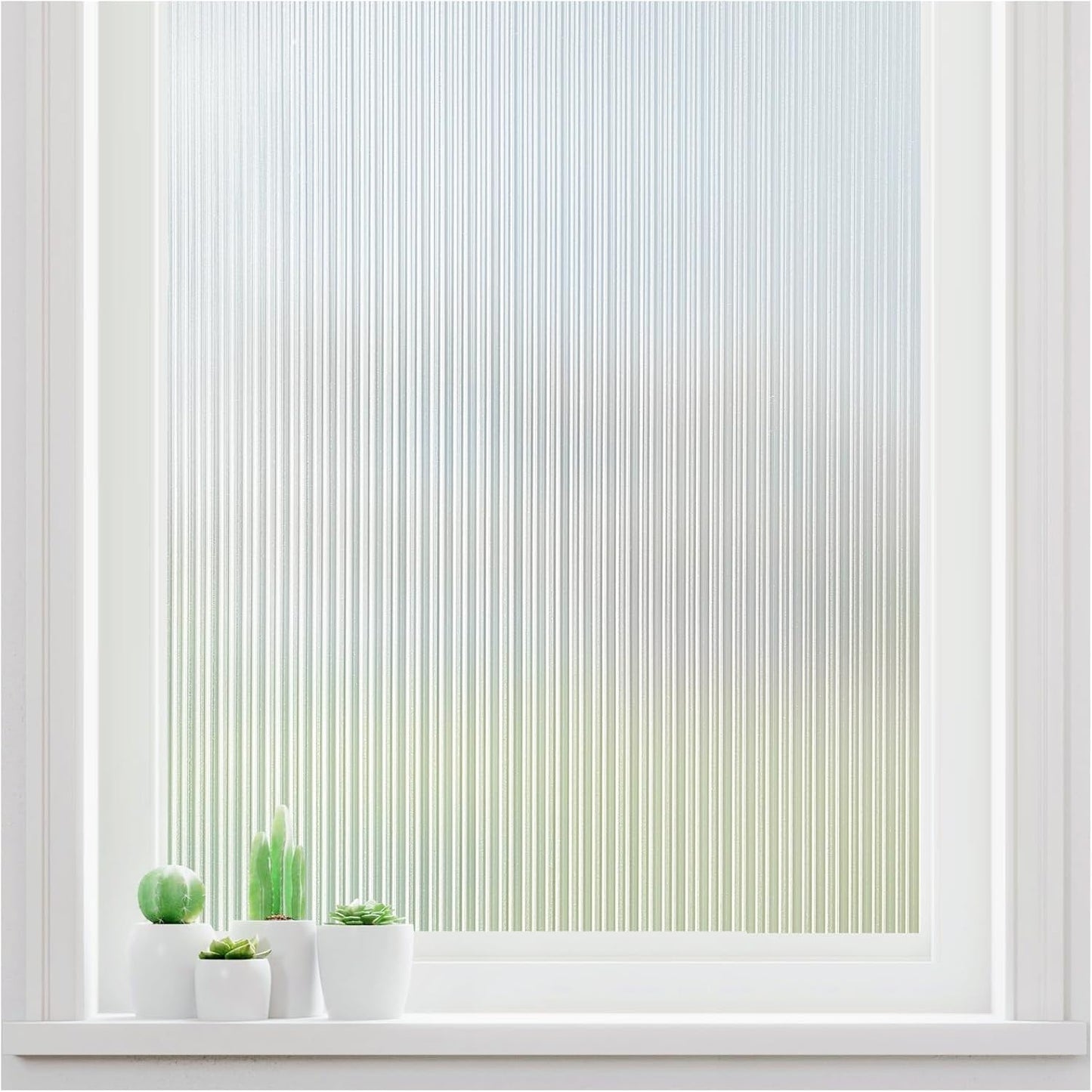 Haton Reeded Glass Window Privacy Film, Frosted Glass Window Film, Static Cling UV Blocking Stickers, Decorative Removable Cover for Bathroom Door Office, Non Adhesive 17.5" x 157.4"