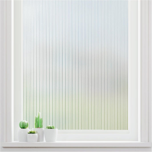 Haton Reeded Glass Window Privacy Film, Frosted Glass Window Film, Static Cling UV Blocking Stickers, Decorative Removable Cover for Bathroom Door Office, Non Adhesive 35.4" x 118.1"