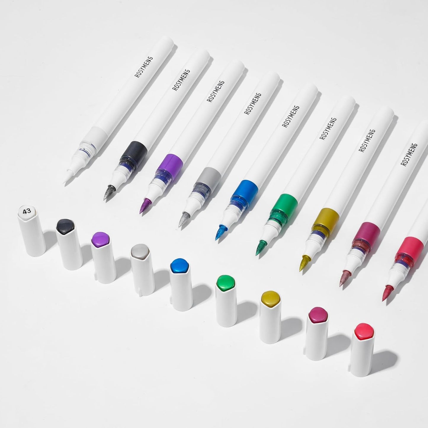 ROSYMENG 9 Metallic Color Acrylic Paint Pens,Quick-Drying Waterproof Acrylic Paint Markers, Soft Brush Tip Acrylic Markers for Canvas, Rock Painting, Wood, Stone, Glass, Ceramic, Fabric Painting