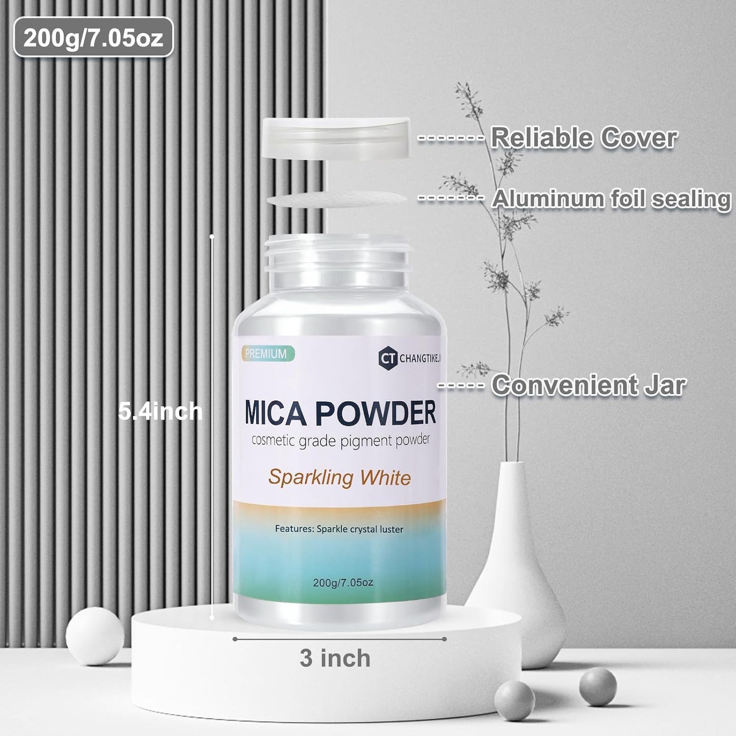 Mica Powder,7.05OZ（200g）,Sparkling White Mica Powder Pigment for Epoxy Resin，Lip Gloss，Car Paint，Dye，Soap Making，Nail Polish,Epoxy Resin,Candle Making,Bath Bombs