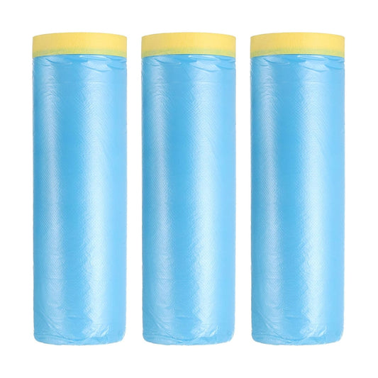 uxcell Pre-Taped Masking Film, 4.9ft x 66ft Plastic Paint Drop Cloth with Medium-Tack Painters Tape for Painting Spraying Protection Blue Film 3Pcs