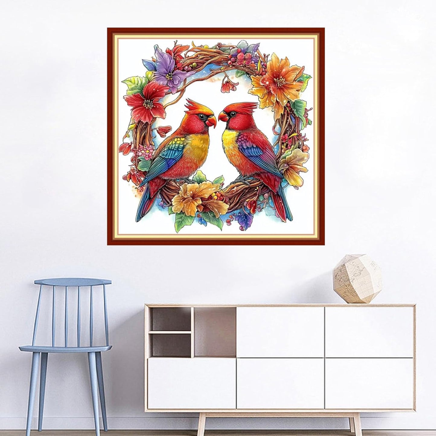 Joyhoor Cross Stitch Kits for Beginners Stamped Cross-Stitch Supplies Needlework preprint Embroidery Kits for Adults DIY Needlepoint Kits Embroidery Patterns 11CT-Flower Garland Bird 18x18 inchs