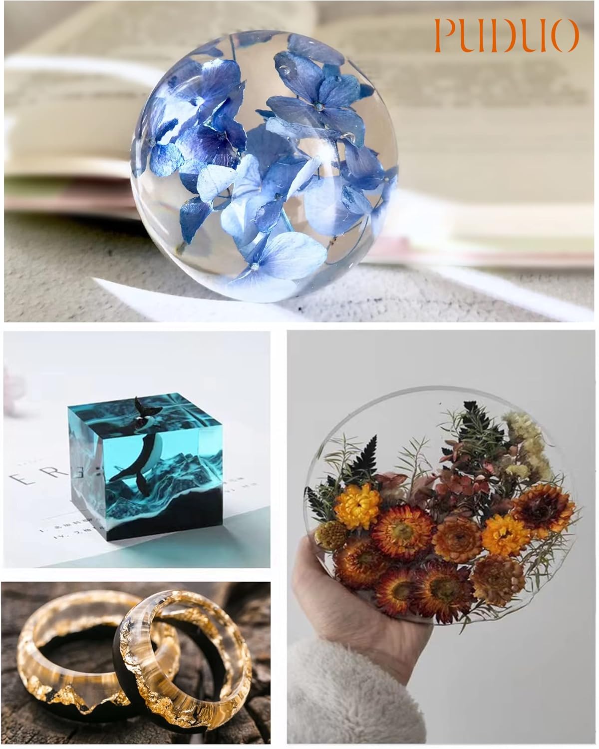 Epoxy Resin Crystal Clear Kit, Super Anti-Yellowing Craft Resin Epoxy 32OZ(16OZ Resin and 16OZ Hardener) for Art, Jewelry Making, Casting, Silicone Molds,Craft,Pigment by Puduo