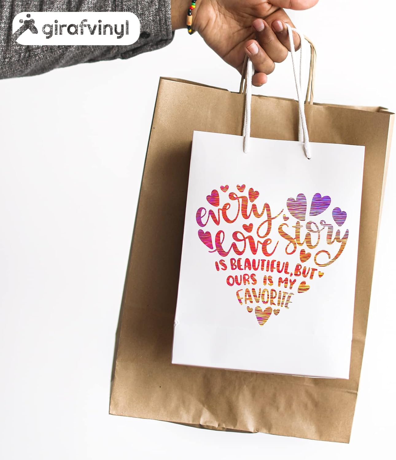 GIRAFVINYL Rose Gold Holographic Vinyl Permanent, Rose Gold Permanent Vinyl 6 Sheets Pink Adhesive Viny1 for DIY Cup, Home, Car Christmas Decorations, 12" x 12"