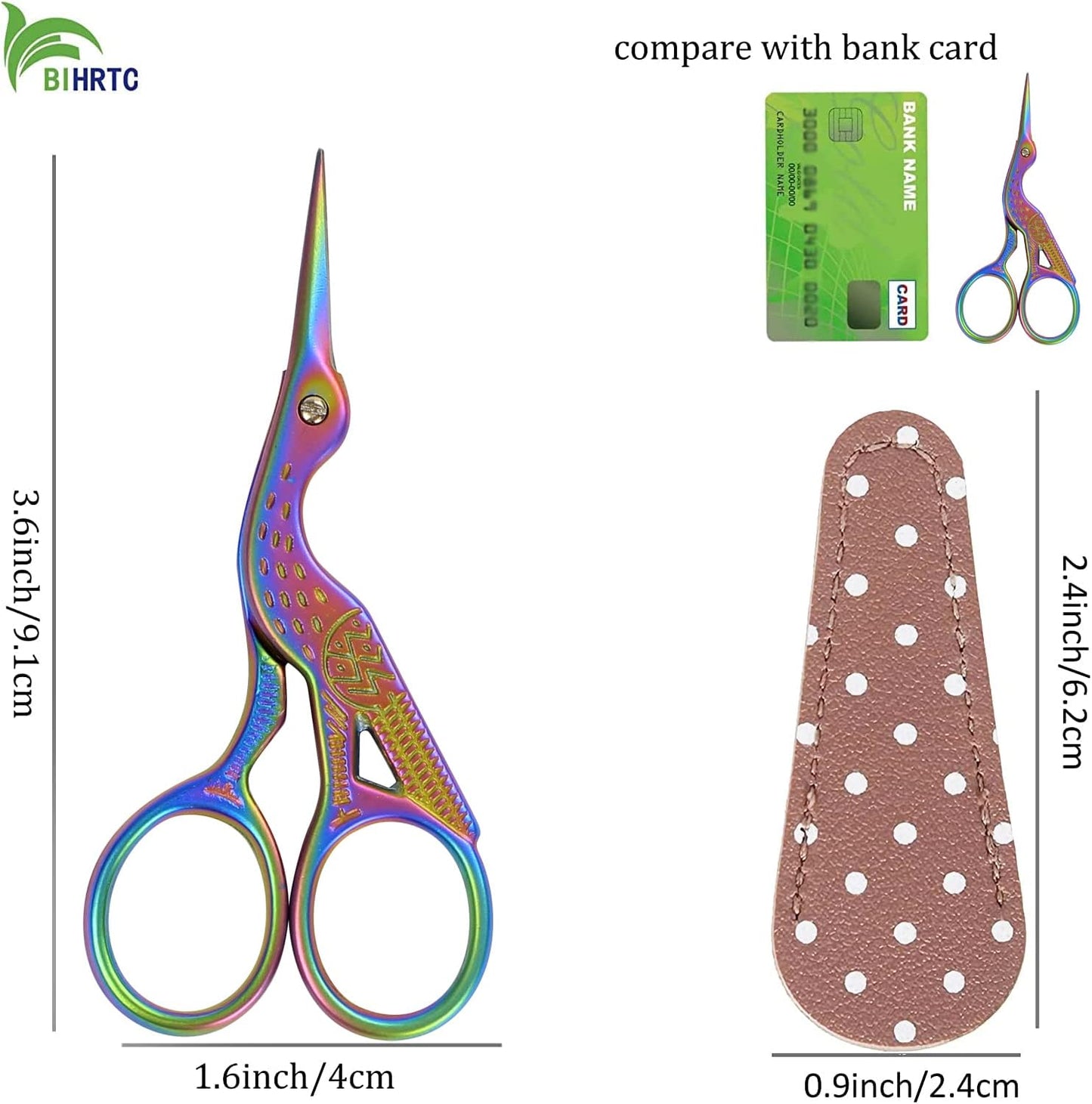 BIHRTC 3.6inch Mini Scissor Bird Crane Embroidery Scissors Stainless Steel Sharp Pointed Tip Scissors with Case for Tread Household Craft Needlework Art DIY Work Little Scissor