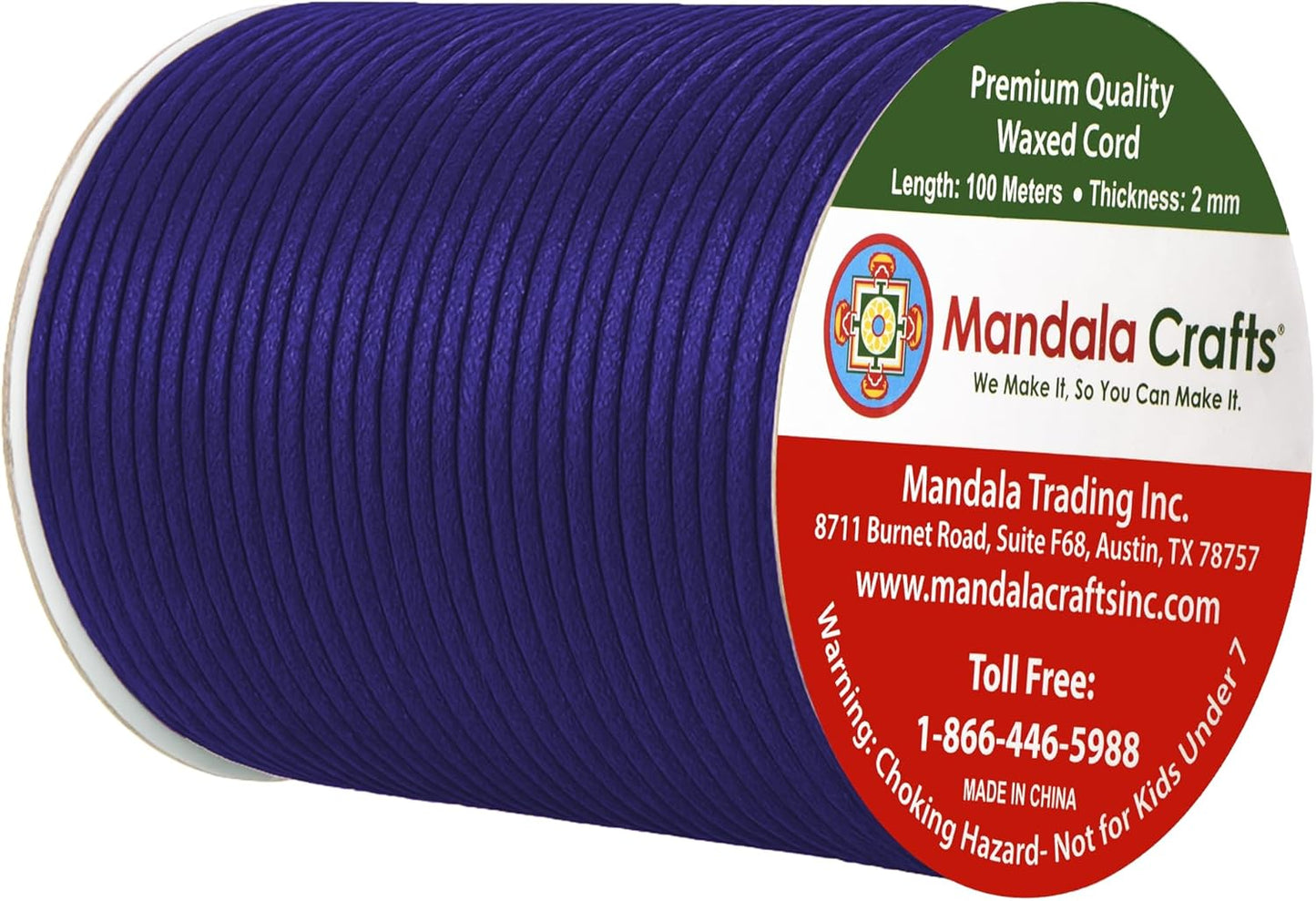 Mandala Crafts 2mm 109 Yards Dark Indigo Cotton Waxed Cord for Jewelry Making Bracelet Cord Waxed String - Beading String Thread Jewelry Cords for Necklaces String