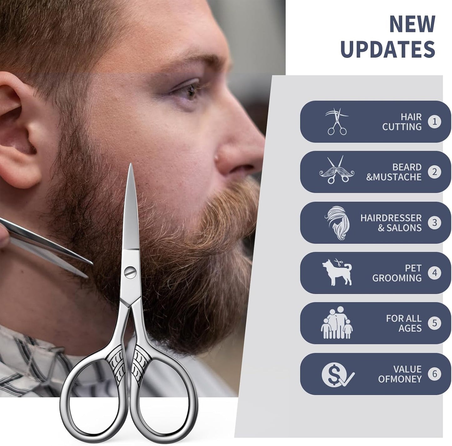 Stainless Steel Small Scissors with Textured Handle - All Purpose for Arts, Crafts, Sewing, Office & Kitchen, Sharp & Durable Cutting Tools