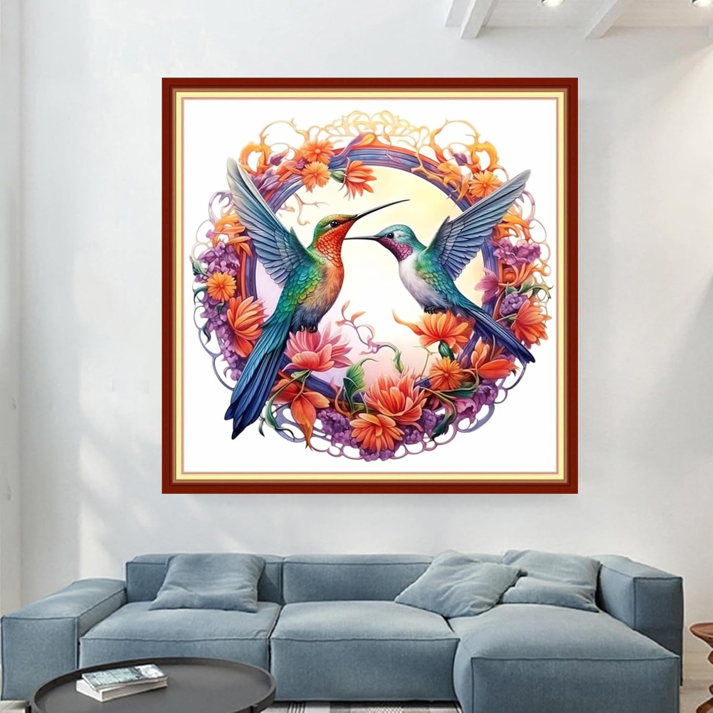 Magxvouy Cross Stitch Kits Stamped Full Range of Embroidery Kits,Cross Stitch Patterns Needlework Kits for Beginners 11CT Printed Kits&Hummingbird Wreath18x18 inch