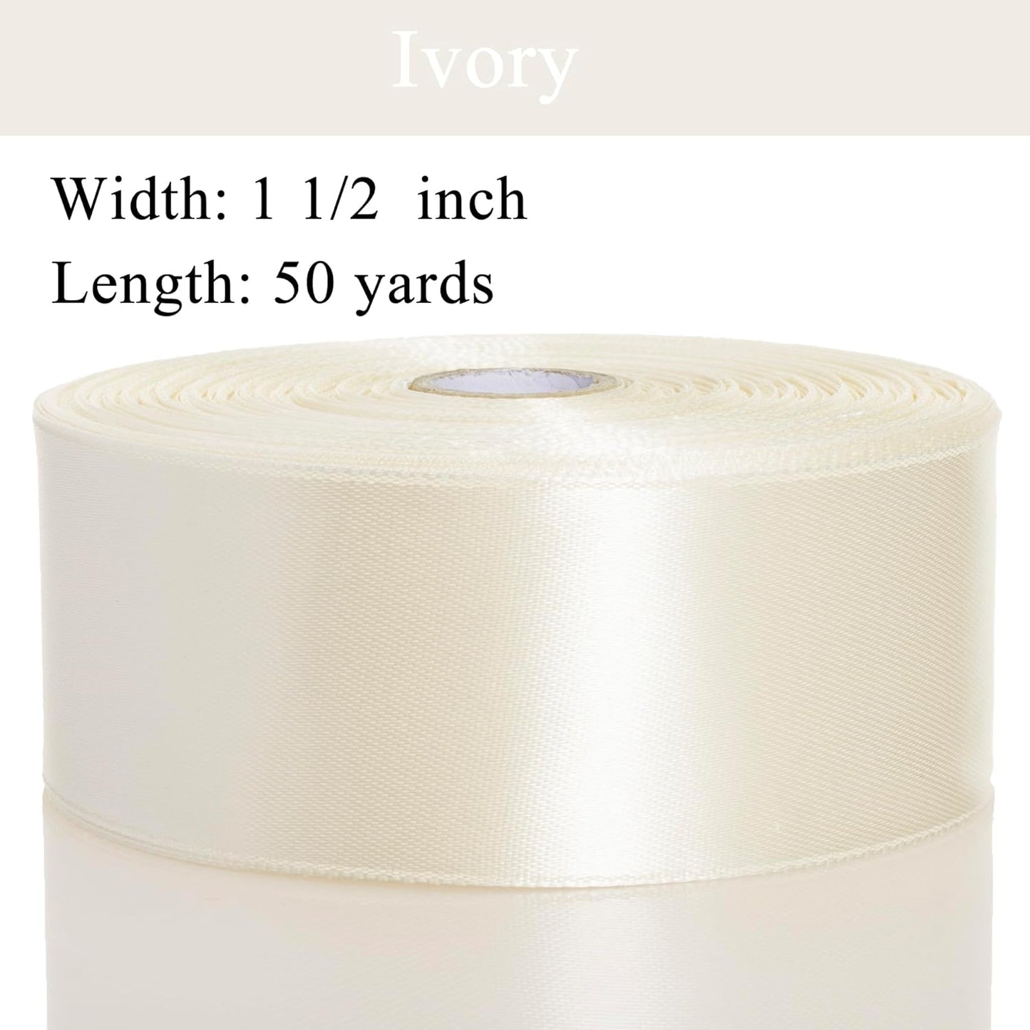 1 1/2 Inch Ivory Solid Satin Ribbon, 50 Yards Craft Fabric Ribbon for Gift Wrapping Floral Bouquets Wedding Party Decoration