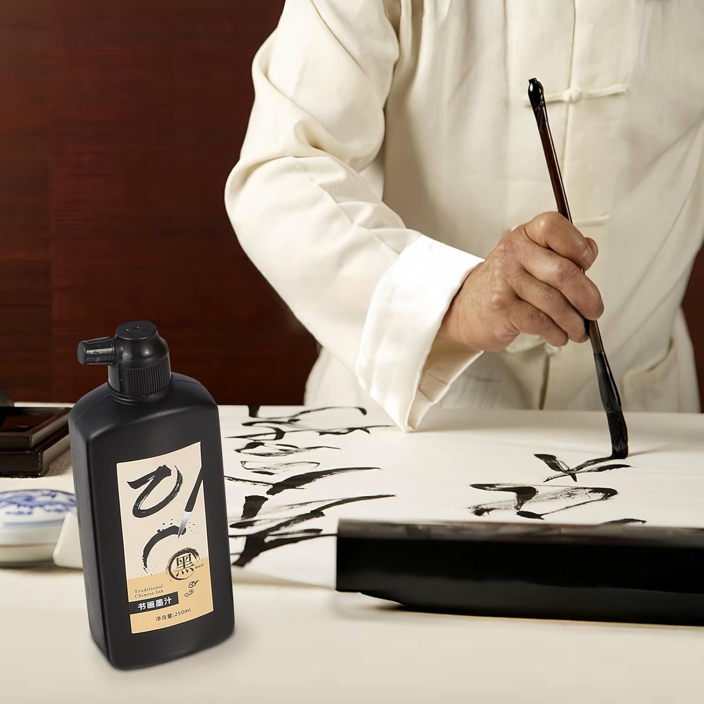 250 ML/8.8 OZ Calligraphy Ink - Versatile Elegance Chinese Brush Ink for Beginner Practice Traditional Art Works and Japanese Brush Black Ink