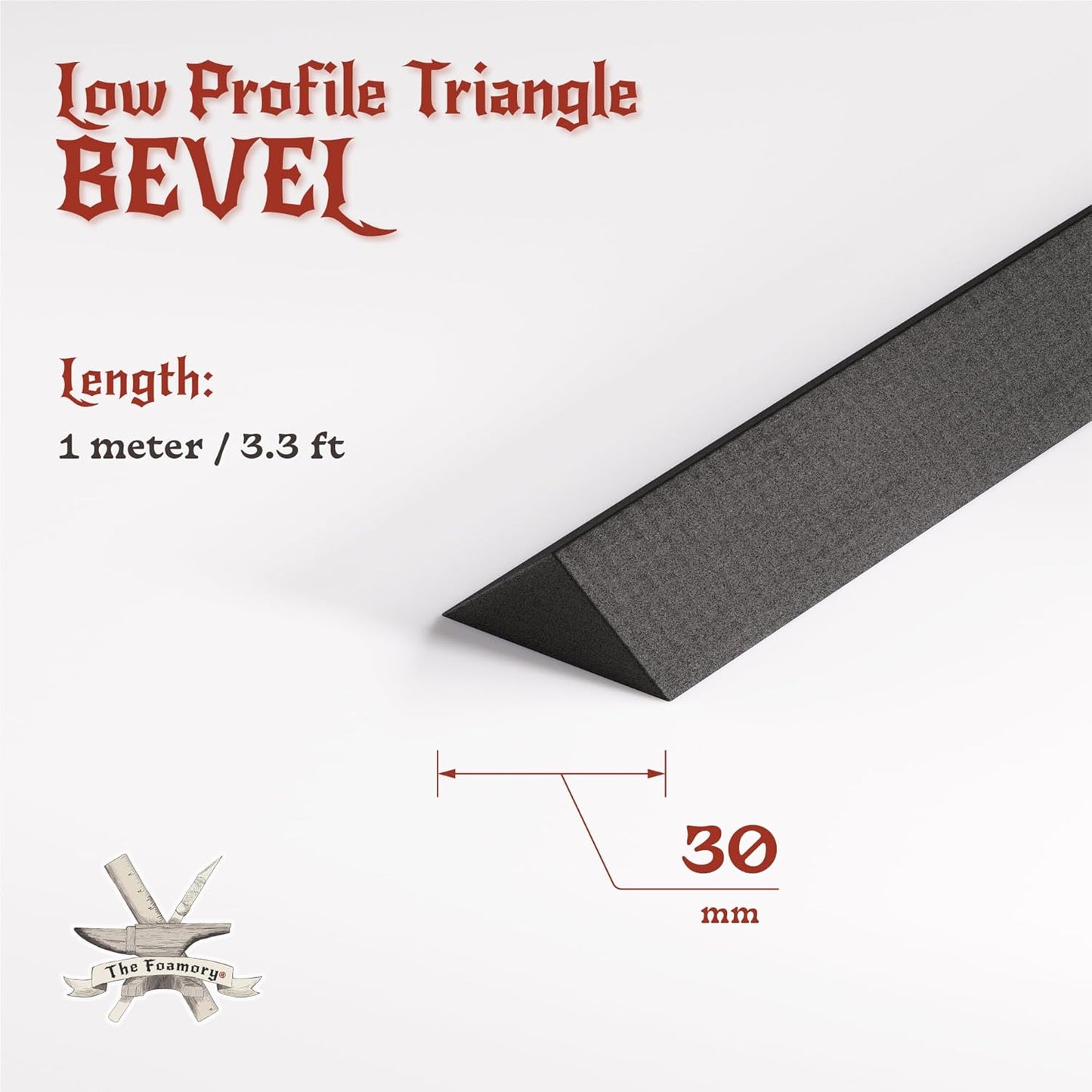 The Foamory's Instant Edge EVA Foam Bevel. Pre Cut Low Profile Triangle 3 Pack 5-30mm x 1M Black EVA Beveled Trim Save Time on Cosplay Costumes and Armor Detail. High Density 85kg/m³ Craft Foam Dowel