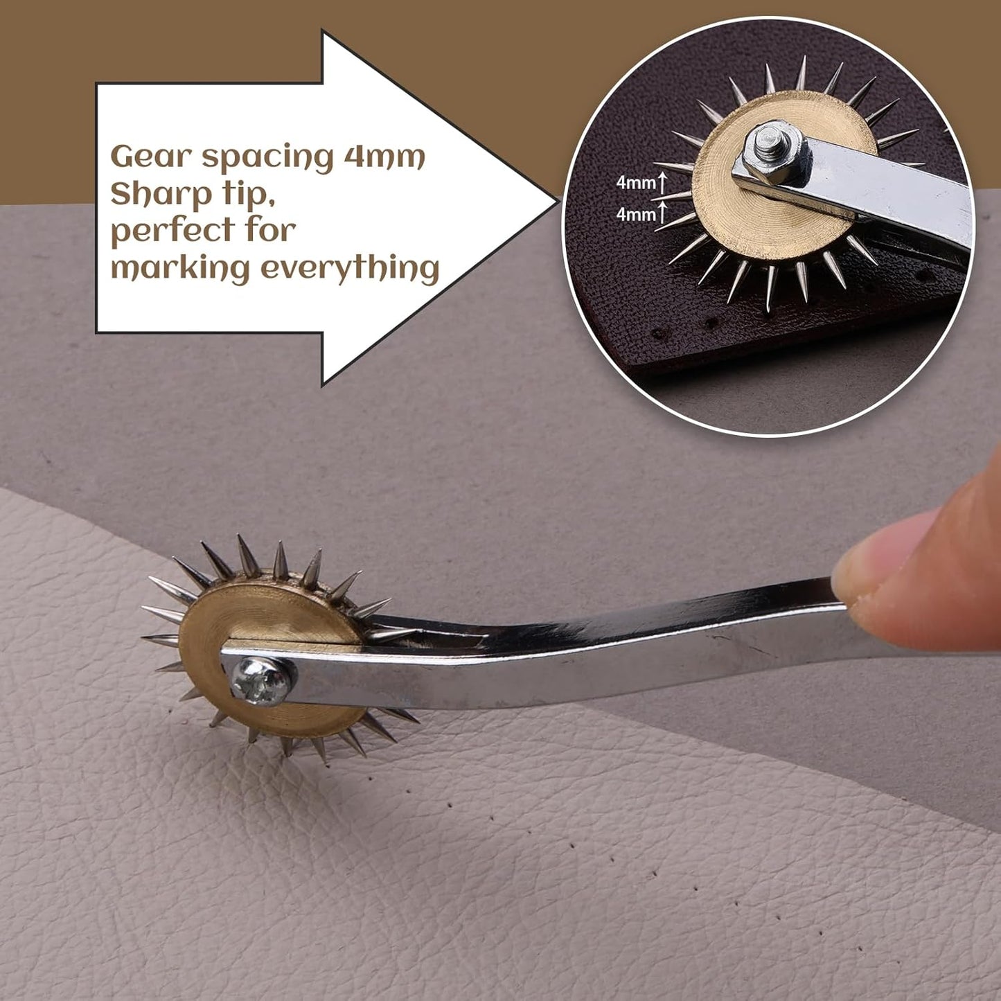 LUNARM 2 PCS Tracing Wheel Sewing Tool - Professional Stitch Marking Spacer, 4mm Leather Needle Point Tracing Wheel with Wooden Handle for Arts and Leather Crafts