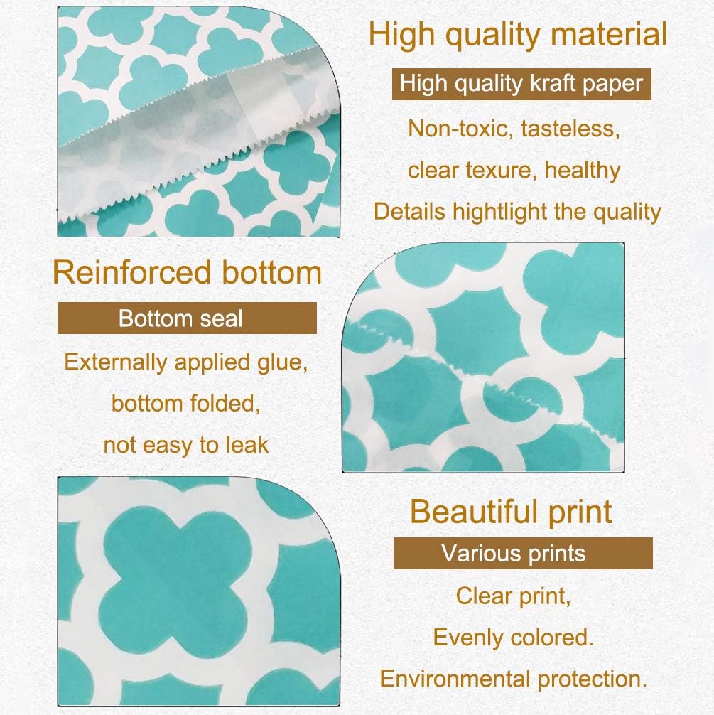 KEYYOOMY 200 Pcs Teal Blue Candy Buffet Bags - Small Polka Dot Paper Treat Bags for Wedding & Birthday Party (5 x 7 inch)