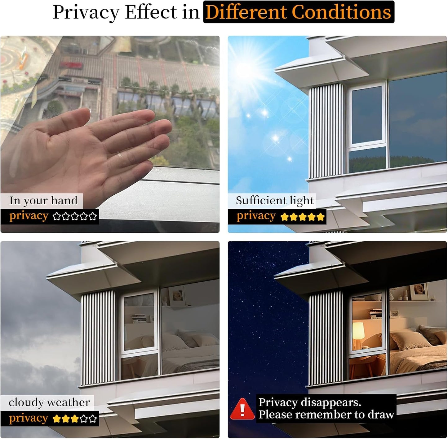 Niviy One Way Window Privacy Film with Installation Tools, Window Tint for Home, Mirror Window Film See Out Not in for Home Office, Black Silver, 17.5 Inch X 78.7 Inch