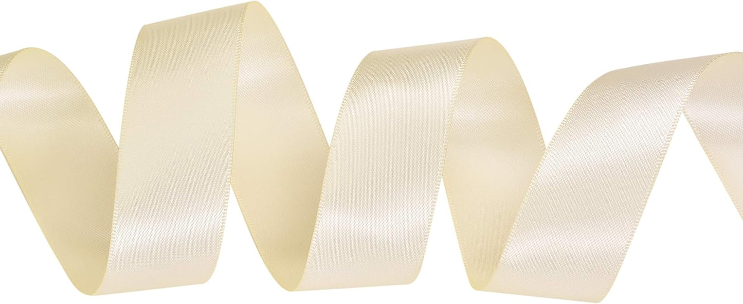 YAMA Double Face Satin Ribbon - 1 Inch 25 Yards for Gift Package Wrapping,Floral Design,Hair Bow Clip Making,Crafting,Sewing,Wedding Decor, Ivory