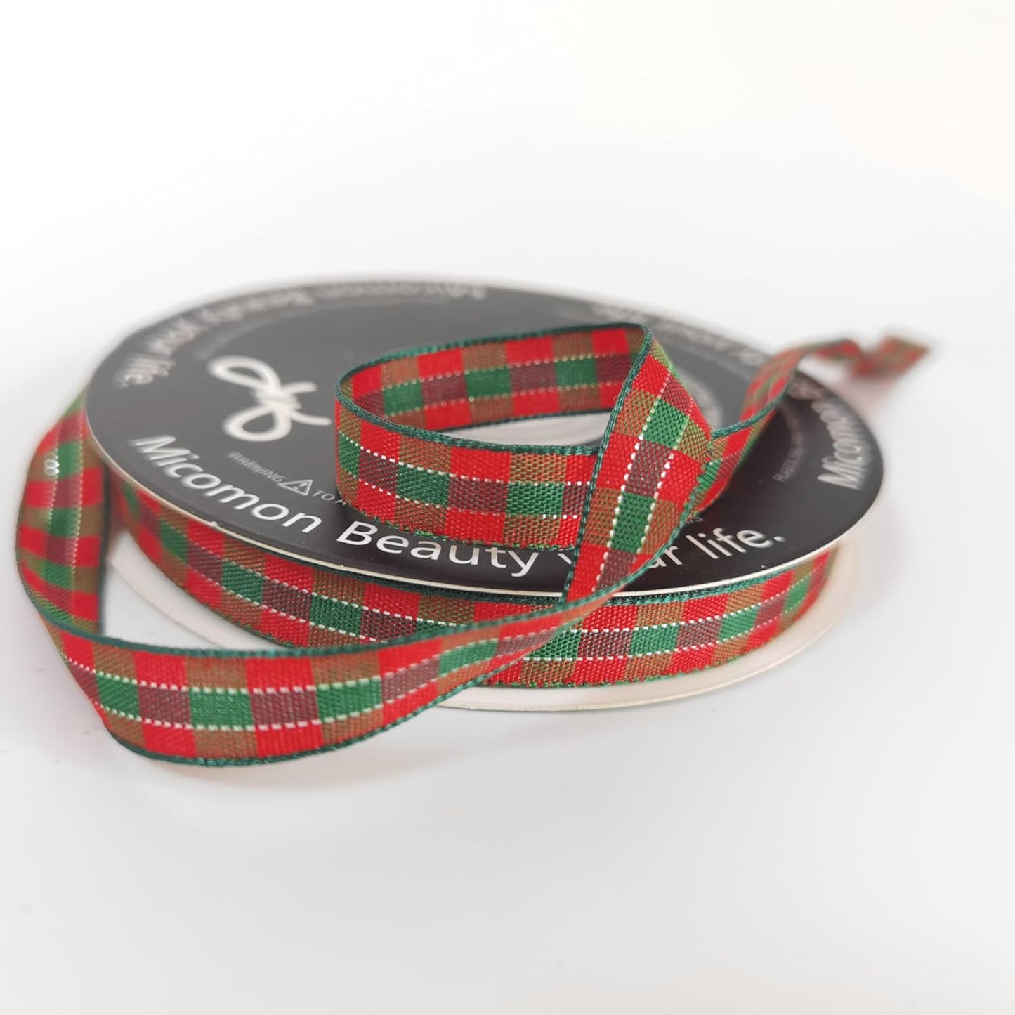 Micomon X'Mas Gingham Ribbon Green Red Metallic Gingham Ribbon 25 Yards Each Roll 100% Polyester (3/8",RedGreenGold)