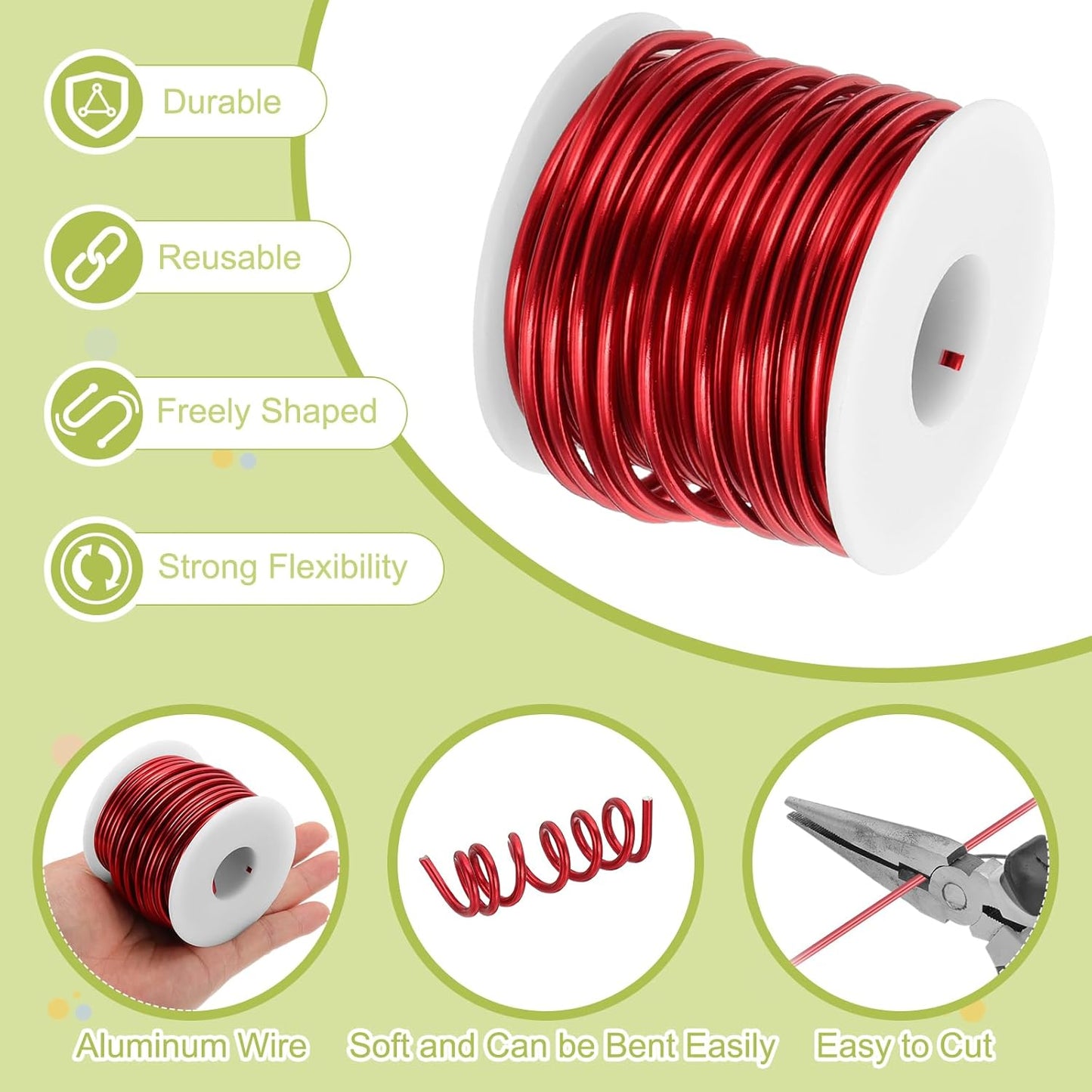 MECCANIXITY 9 Gauge Anodized Aluminum Craft Wire Bendable Bonsai Training Wire 56 Feet 3mm for Sculpting Crafts Wreath Floral Beading Jewelry Making, Red